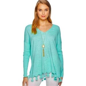 Lilly Pulitzer Martine in Green Tassel Pullover V neck Sweater Size Large